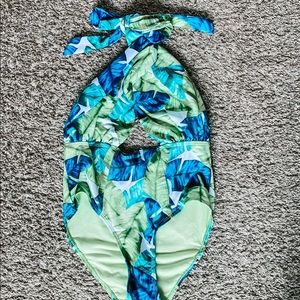 Pink Lily One Piece Palm print swim